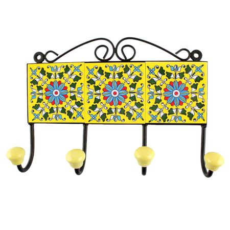 Turquoise Sunflower Ceramic Tile Hook